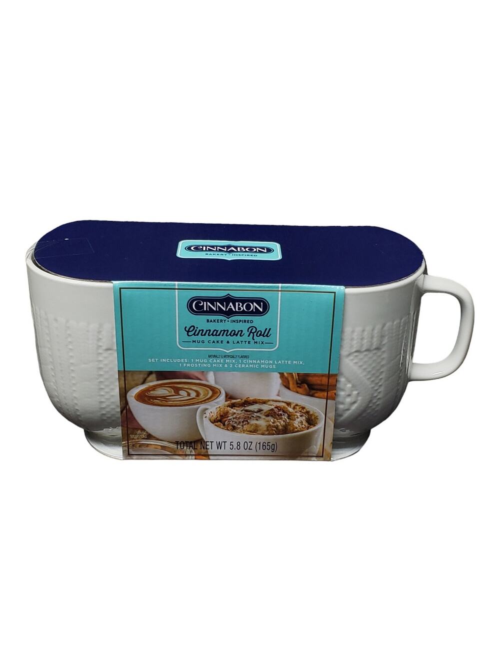 Cinnabon Cinnamon Roll 2 Ceramic Mug Set = Cake Cinnamon Latte & Frosting Mix